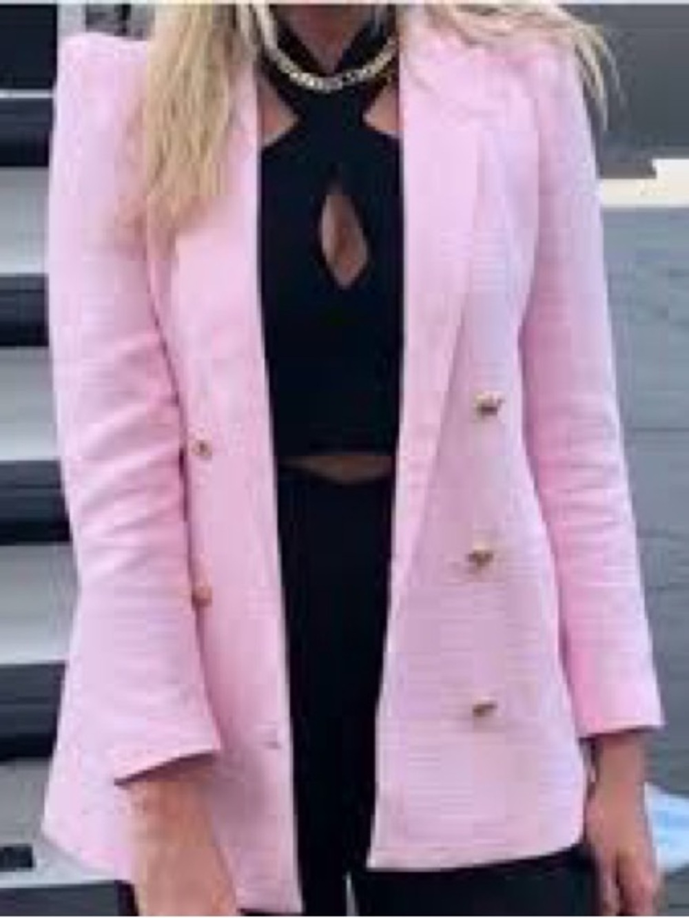 Zara Light Pink Double-Breasted Blazer with Gold Buttons